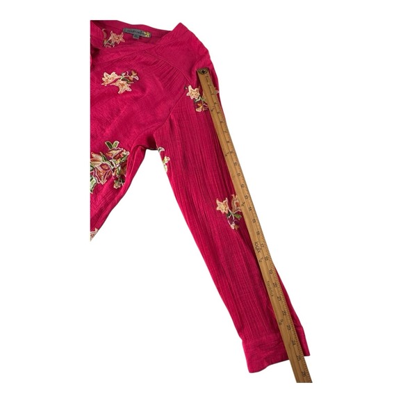 Figueroa & Flower Floral Blouse Pink Embroidered XL Button Roll‎ Tab Sleeve Fig - Picture 10 of 14